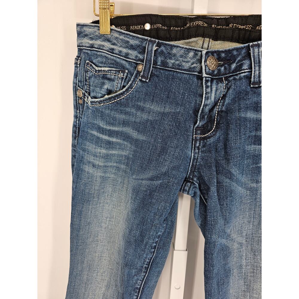 Rerock for Express Women's Boot Cut Blue Low Rise Skinny Cotton Jeans Size 8L - Picture 2 of 8